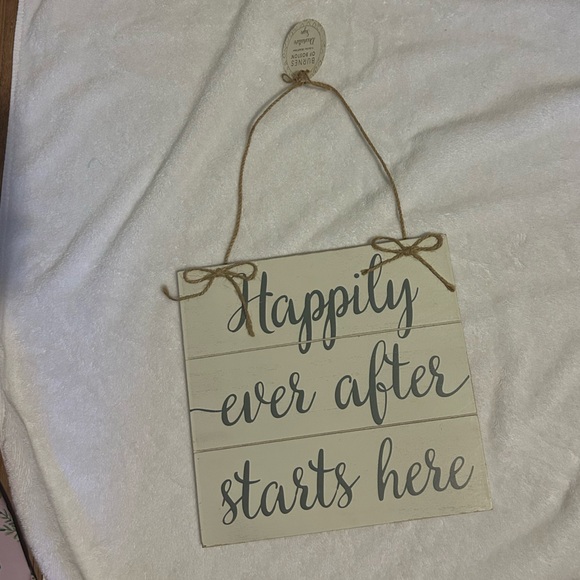 Burnes of Boston ,Wedding decorative  sign 10x10.Happily ever after starts here - Picture 2 of 4